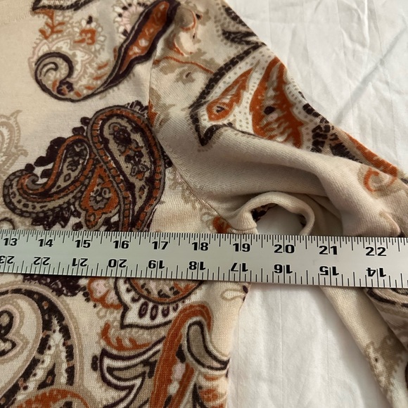 Talbots Cream and Brown Paisley Sweater Pure Merino Wool - Picture 10 of 13